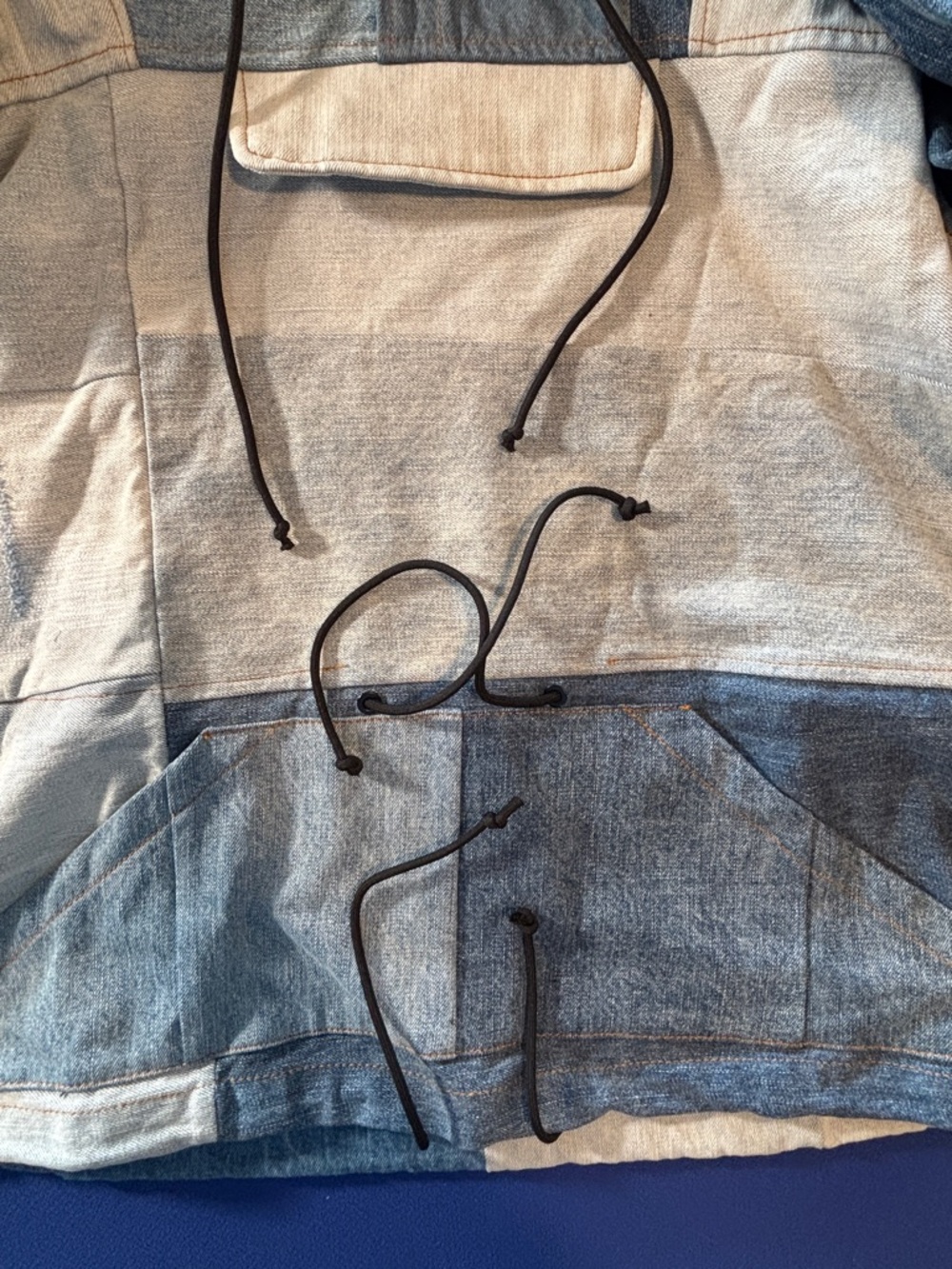 MNML Patchwork Denim Pullover Hoodie with Gunmetal hardware size XL - Picture 7 of 9